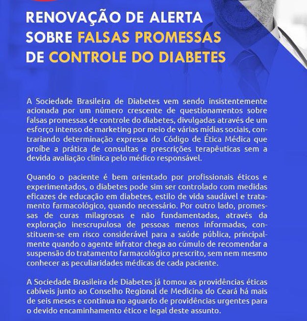 ALERTA SOBRE FALSAS PROMESSAS DE CONTROLE DO DIABETES